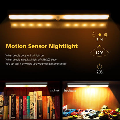 Wireless Motion Sensor Cabinet Lights 10-LED USB Rechargeable Closet Lights LED Under Cabinet Lighting for Wardrobe/Drawer/Stairs/Cupboard/Counter/Pantry/Stairs,Stick On Anywhere,2 Pack,White Light