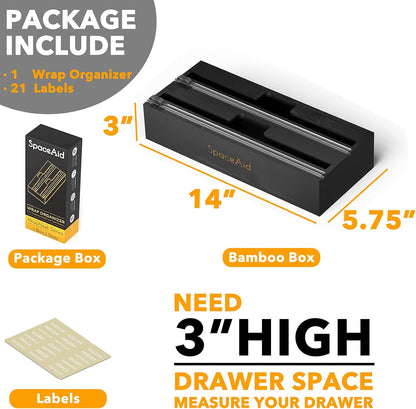 SpaceAid WrapNeat 2 in 1 Wrap Organizer with Cutter and Labels, Plastic Wrap, Aluminum Foil and Wax Bamboo Dispenser for Kitchen Storage Organization Holder for 12" Roll (Natural)
