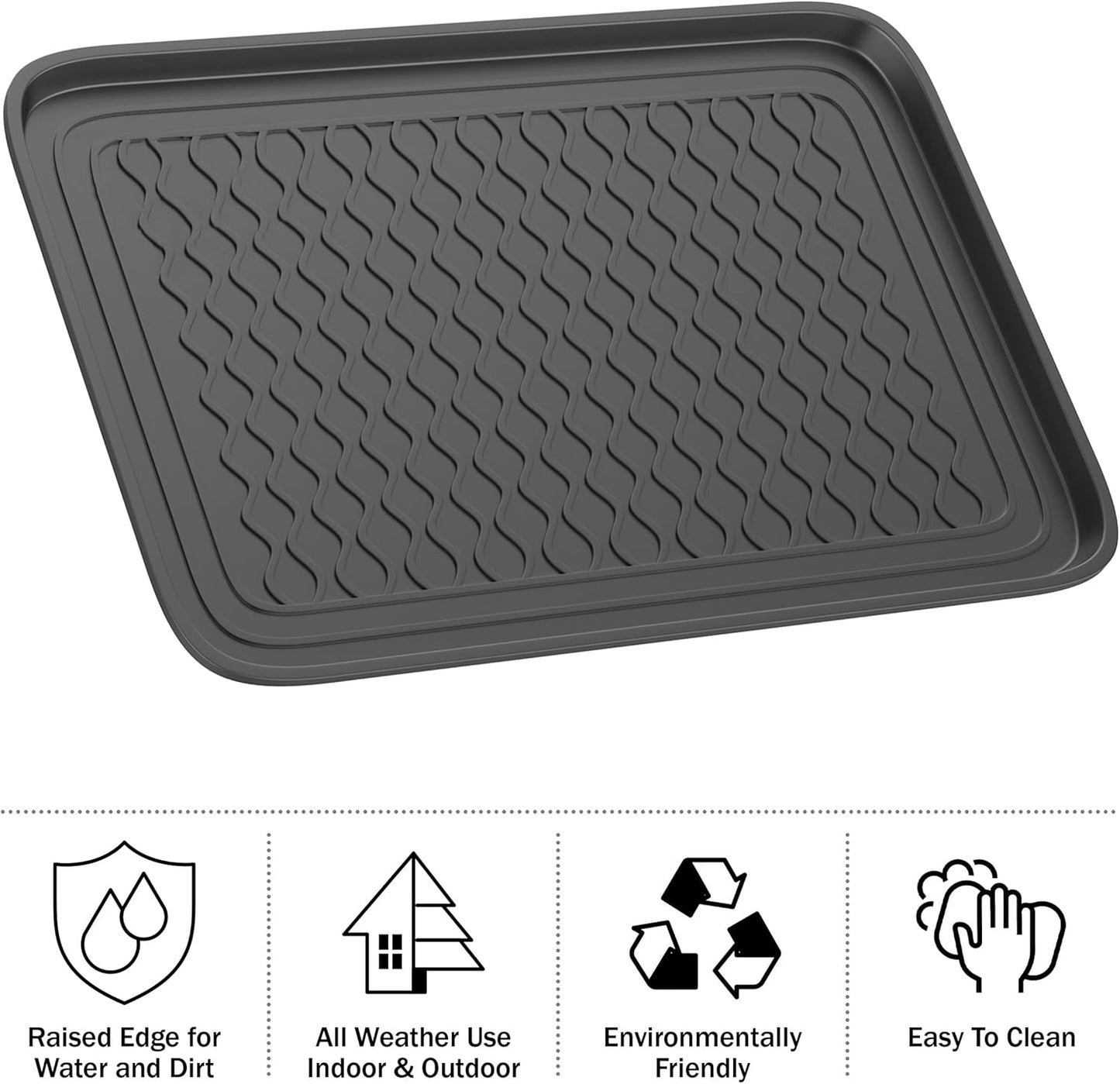 Stalwart All-Weather Outdoor or Indoor Boot Tray, Black | Weather-Resistant Hard Plastic Shoe Mat with Raised Edge for Deck, Patio, or Entryway Decor