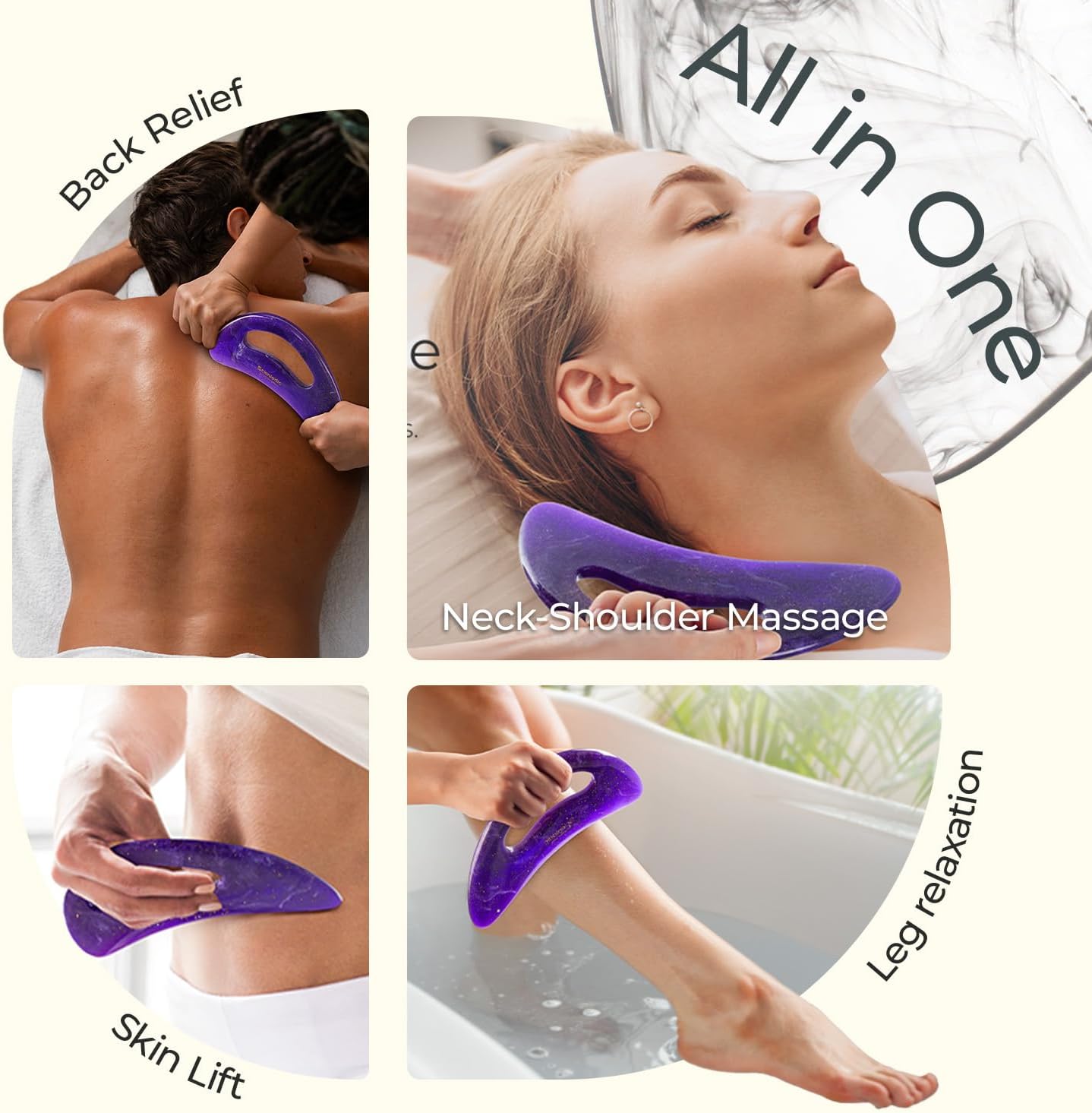 Scienlodic Gua Sha Massage Tool with Handle (Resin) Larger Guasha Scraping Tool for Back Neck Face Leg Massage, Lymphatic Drainage, Cellulite Remove - Large