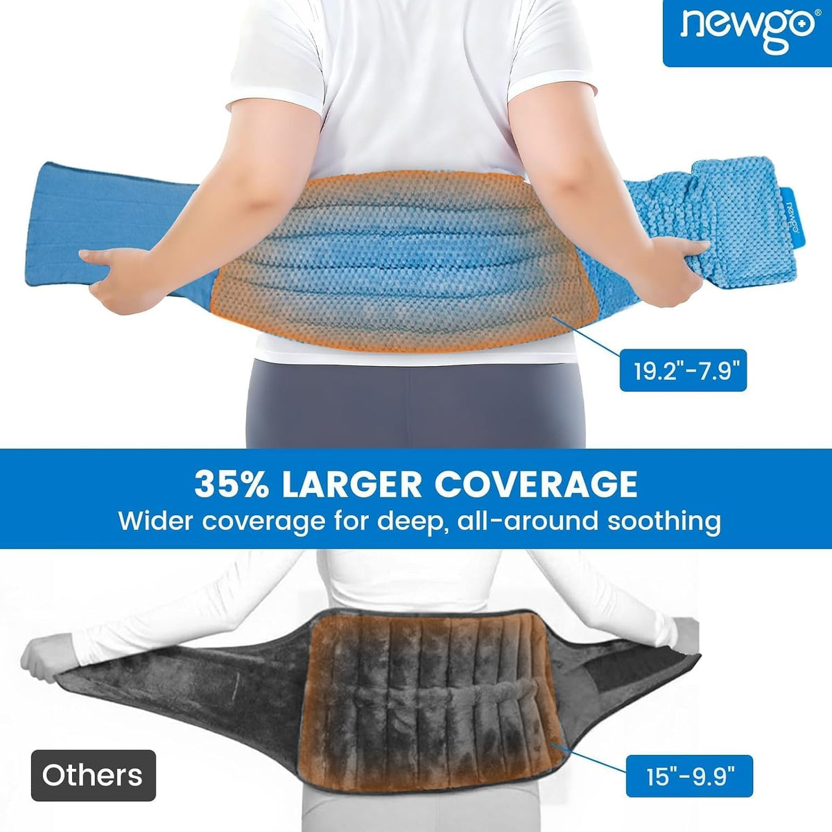 NEWGO Microwavable Heating Pad for Back Pain Relief, Moist Heat Therapy Back Wrap for Waist, Lower Lumbar, Stomach and Shoulder, Warm Compress Pack for Muscle Spasms Sore, Slipped Discs