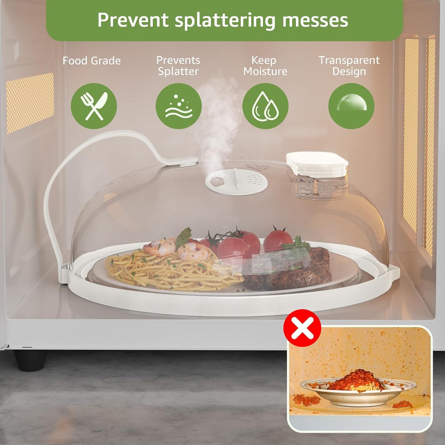 Microwave Splatter Cover with Water Steamer for Food - 10 Inch Steam Microwave Splatter Guard with Handle Plate Covers for Heating Food Splash Oven Lid with Built in Steamer