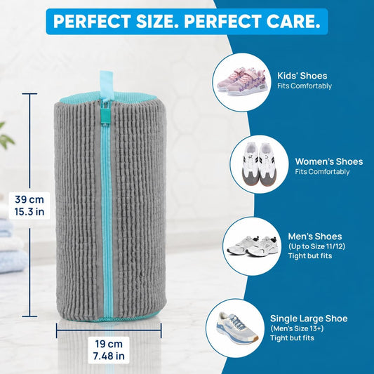 Kalitease Shoe Washing Bag – 2Pcs Reusable Shoe Laundry Bags for Sneakers, 360° Deep Cleaning, Secure Lock Sneaker Washing Machine Bag with 6 Deodorizer Balls & Shoe Trees (white)