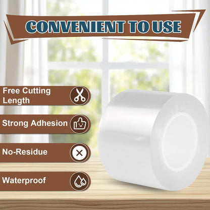 Window Sealing Tape 2 Inch x 33 Ft Transparent Window Insulation Waterproof Nano Draft Isolation Tape Clear Weather Stripping Caulk Tape for Window and Bathroom Shower Glass Side Gaps
