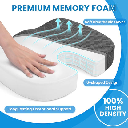 TushGuard Office/ Car Seat Cushion, Non-Slip Sciatica & Back Coccyx Tailbone Pain Relief Chair Pad, Memory Foam Butt Pillow for Computer Desk, Wheelchair, Driving (Black)