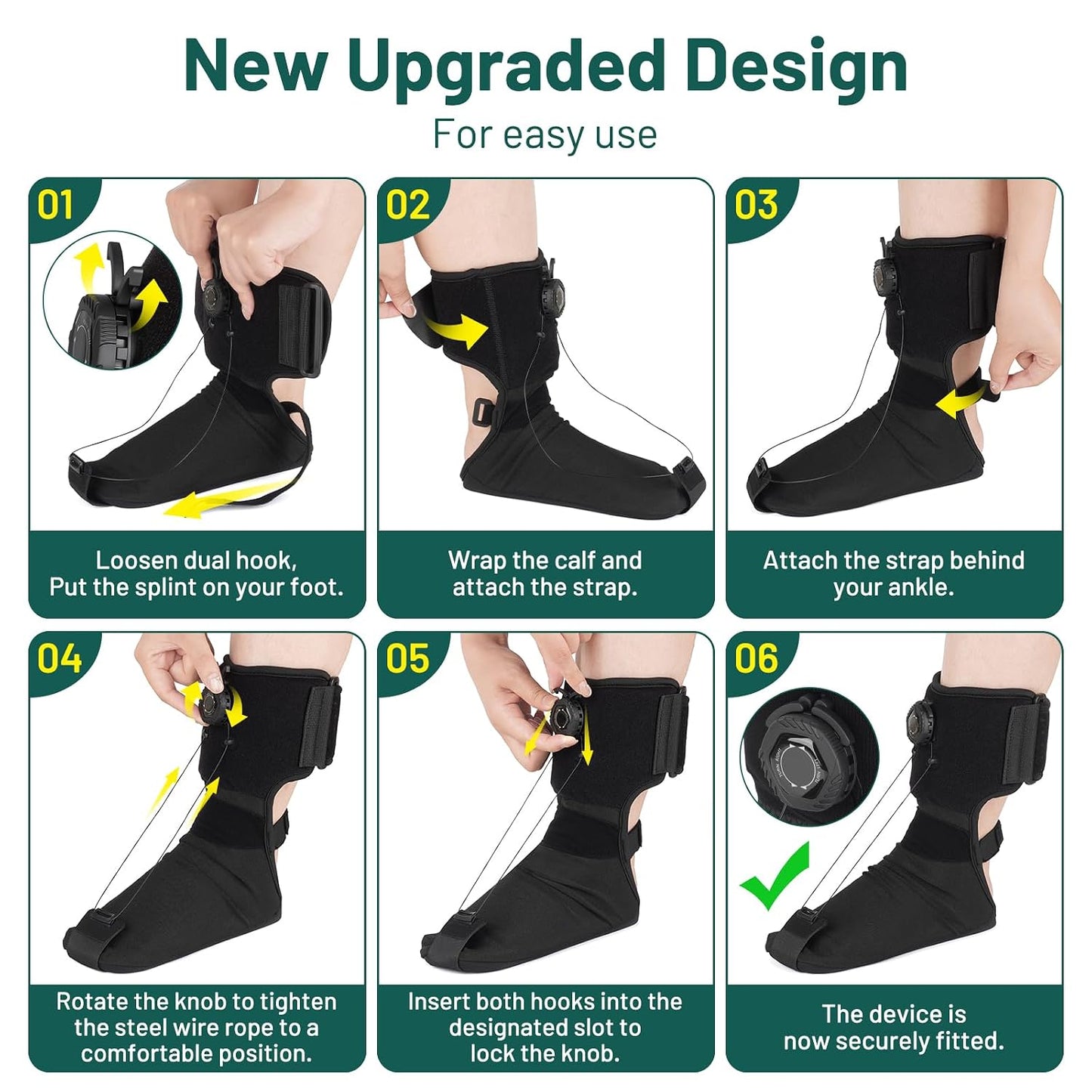 Plantar Fasciitis Night Splint Sock - Hook Knob Adjustment Extended Support Plate with Massage Ball - Relief for Plantar Fasciitis Heel Pain Achilles Tendonitis - Secure Fit for Men Women Black Small