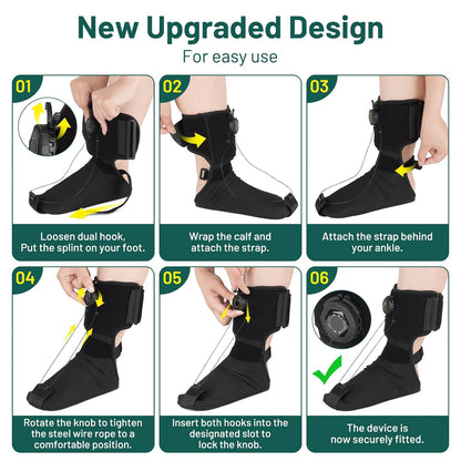Plantar Fasciitis Night Splint Sock - Hook Knob Adjustment Extended Support Plate with Massage Ball - Relief for Plantar Fasciitis Heel Pain Achilles Tendonitis - Secure Fit for Men Women Black Small