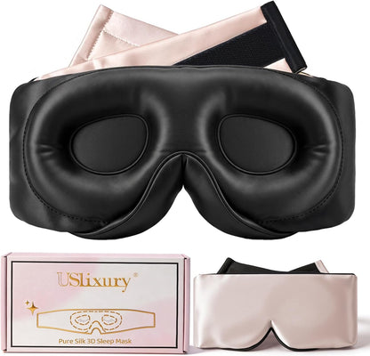 USlixury® 3D Contoured Silk Sleep Mask, Total Blackout&Zero Eye Pressure | Wider Adjustable Band for Side Sleepers, Long Lashes & Women – Perfect for Sleeping, Napping, Meditation