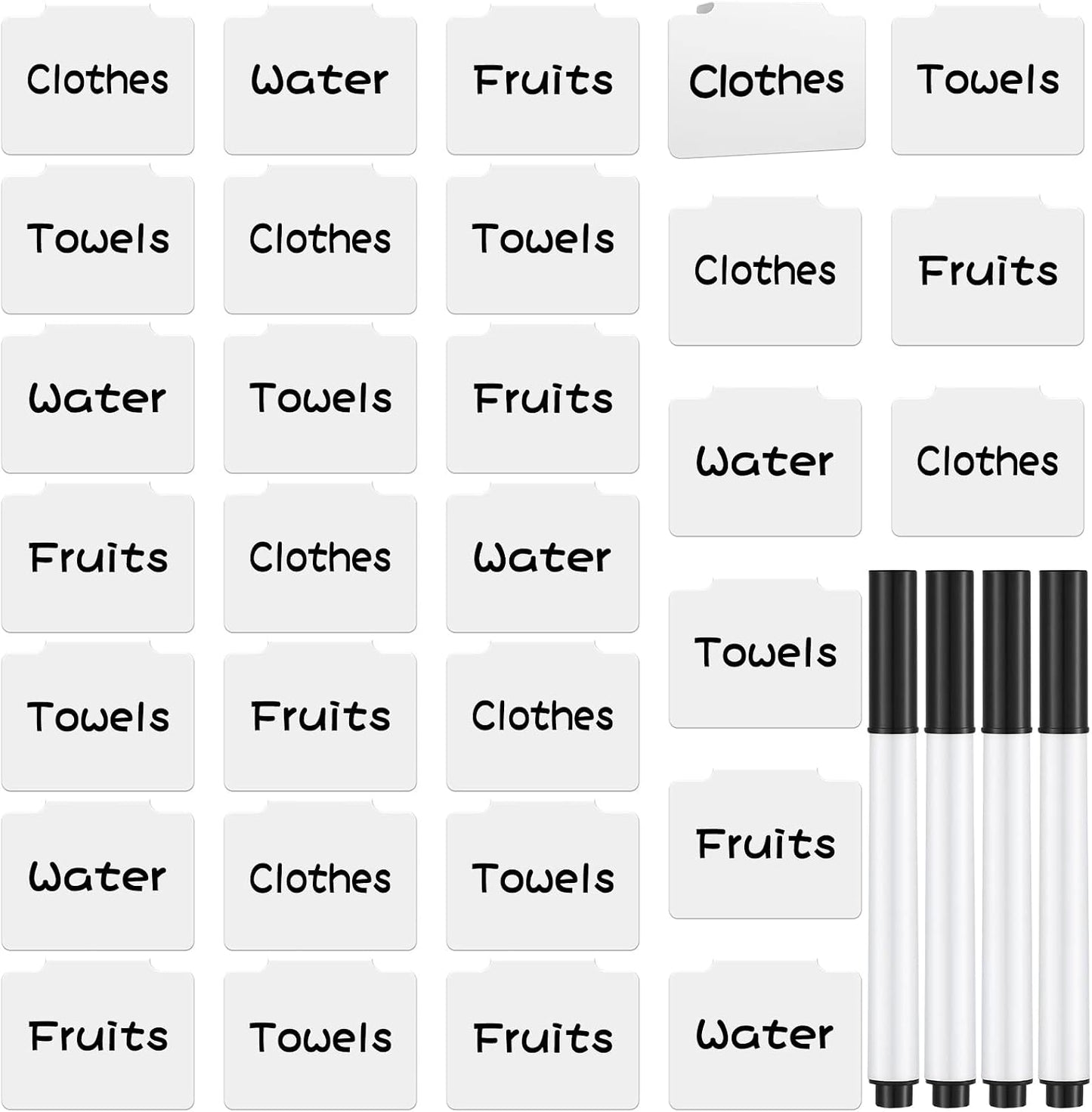 18 Pcs White Basket Labels Clip on, Removable Hanging Bin Labels for Storage Bin with Chalk Markers for Basket Kitchen Pantry