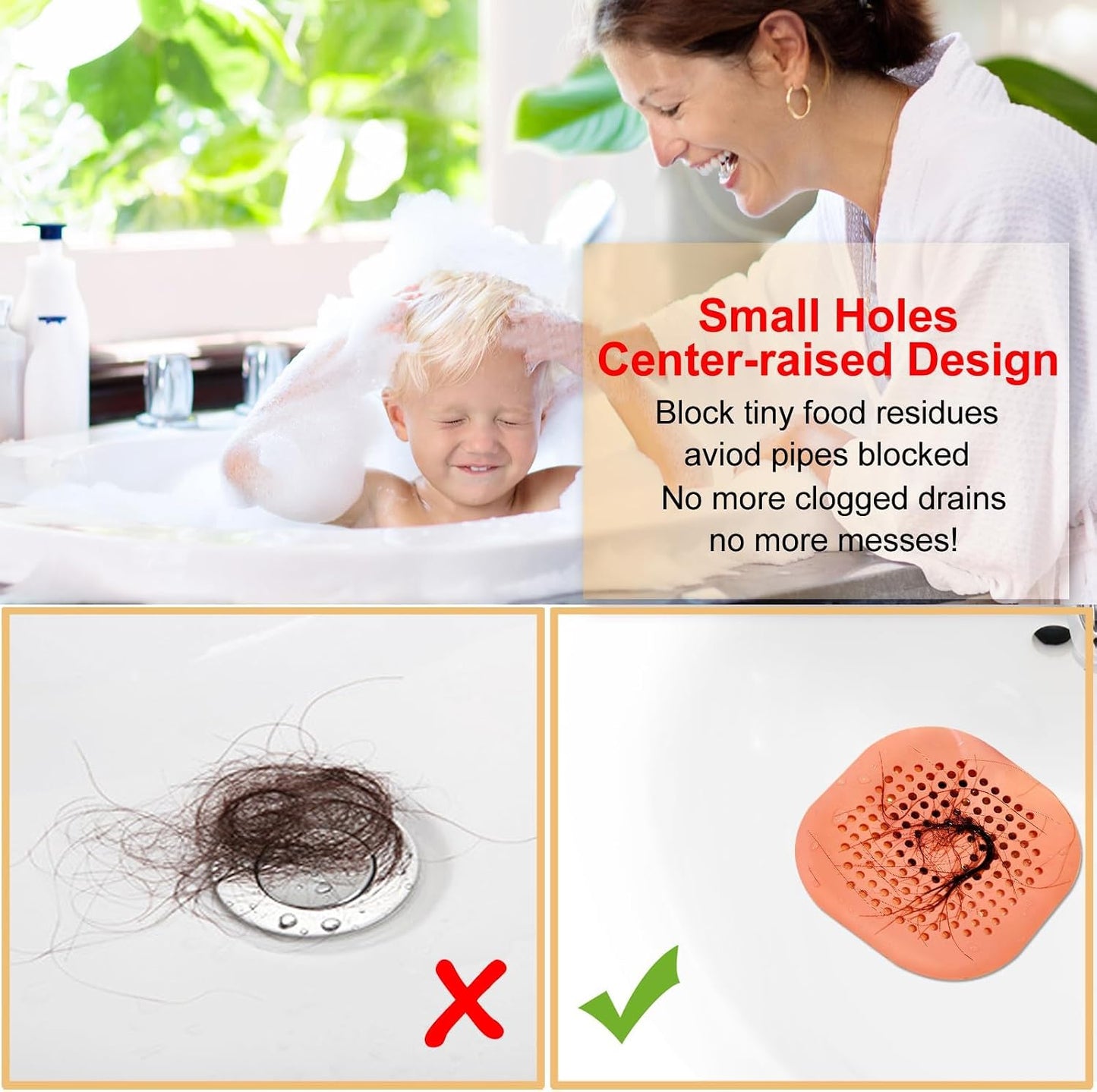 Bovinde Hair Drain Catcher,Square Cover for Shower 2 Pack (Black) | Drainer Cover Silicone Hair Stopper with Suction Cups,Protector Accessories,Easy to Install Suit for Bathroom,Bathtub,Sink
