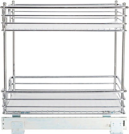 Household Essentials Glidez Multipurpose Chrome-Plated Steel Pull-Out/Slide-Out Storage Organizer for Cookware and Bakeware - 2-Tier Design - Fits Standard Size Cabinet or Shelf, Chrome