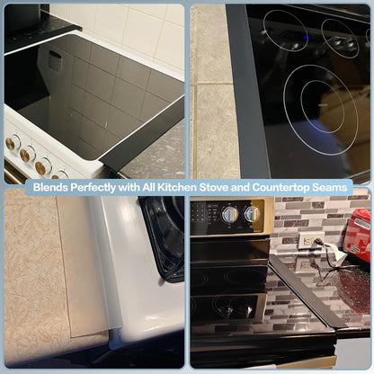 Silicone Stove Counter Gap Cover, 25 inch Kitchen Gap Filler Cover, Black | Black, 63cm/25", Heat Resistant, Machine Washable, Cuttable, Oven Gap Seals Spills Strip for Stovetop and Countertop