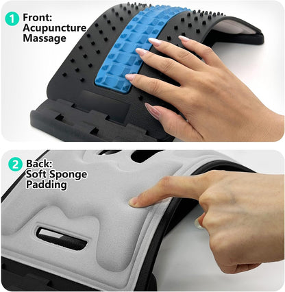 Back Stretcher with Lumbar Support Board for Back Pain Relief - Dual-Sided Adjustable Spinal Decompression & Cracker Device (Blue)
