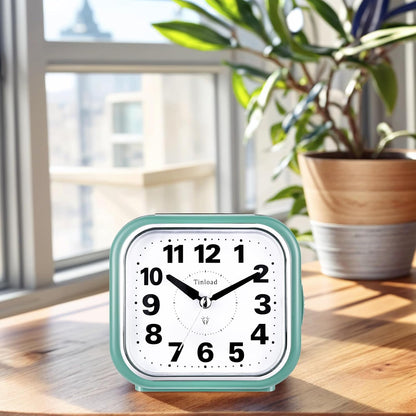 Tinload 4.3" No Ticking Analog Alarm Clock,Silent Readable for Seniors,Easy to Set,Gradual Rise Alarm,Big Numbers,On/Off Switch on Side,Gentle Wake,Snooze,Lighted on Demand,Battery Operated,Black