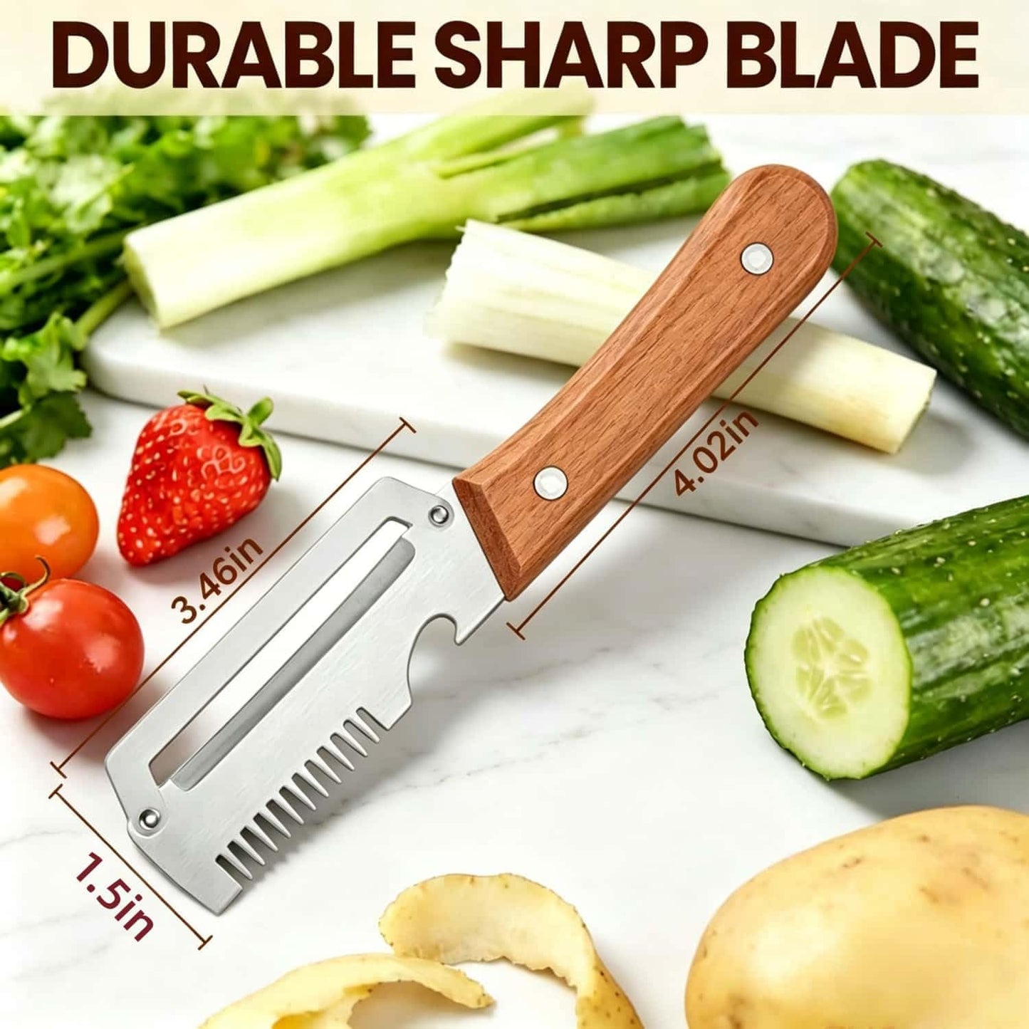 Premium Vegetable Peeler with Wooden Handle and Bottle Opener, Multi-Functional Vegetable Peeler for Fruit Pumpkin Peeling Potato and other vegetables or fruits (1pcs)