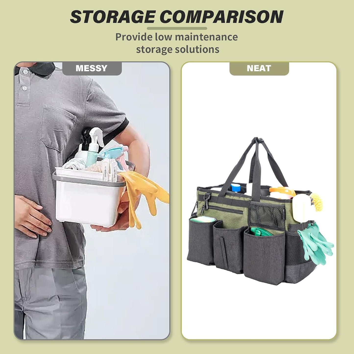 IBVIVIC Wearable Cleaning Caddy Bag for Cleaning Supplies, Black | Cleaning Organizer Tote Bag with Handle & Shoulder Straps Kitchen Cleaning Supplies Storage Bag for Cleaners & Housekeepers
