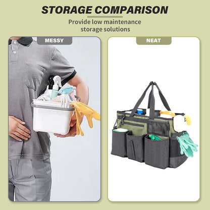 IBVIVIC Wearable Cleaning Caddy Bag for Cleaning Supplies, Black | Cleaning Organizer Tote Bag with Handle & Shoulder Straps Kitchen Cleaning Supplies Storage Bag for Cleaners & Housekeepers
