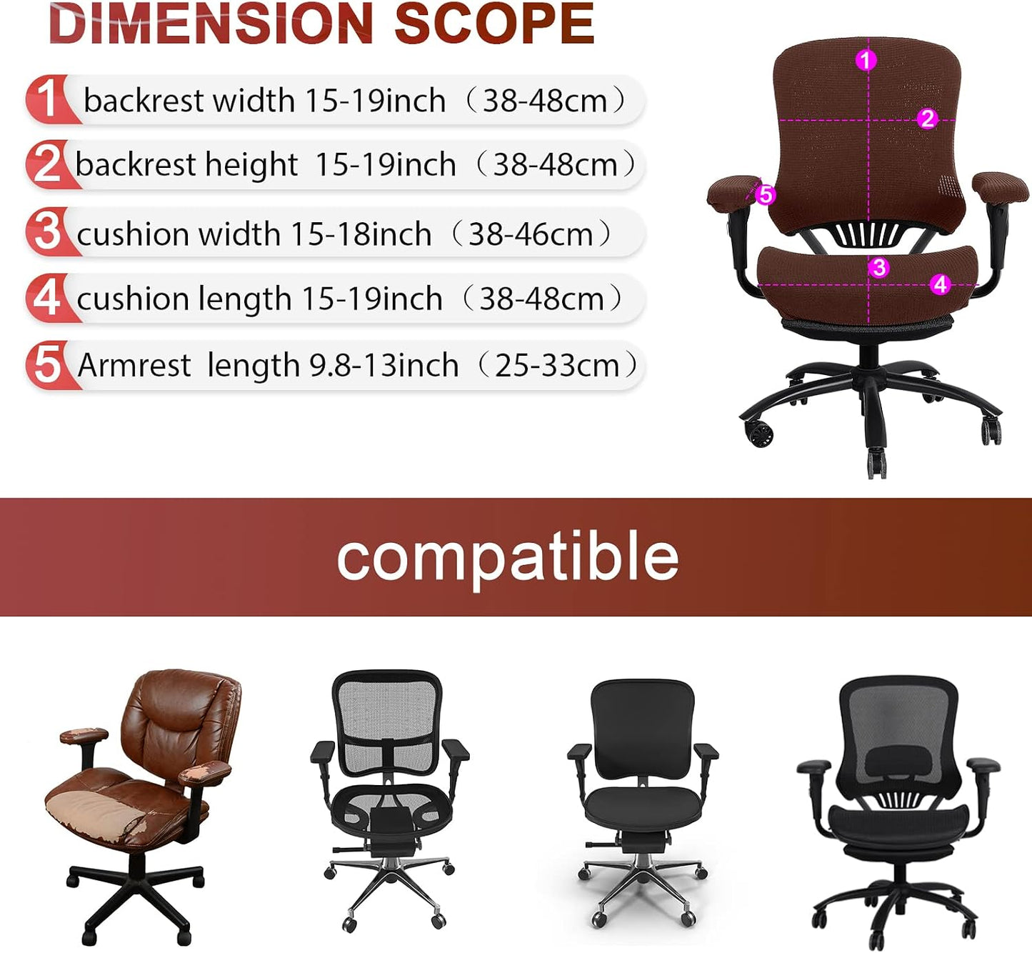 Tallew 4 Pcs Office Chair Covers Set Computer Universal Protective Stretchable Chair Seat Covers Desk Armrest Slipcovers Pads Office Cushion Backrest for Rotating (XL,Silver Gray)