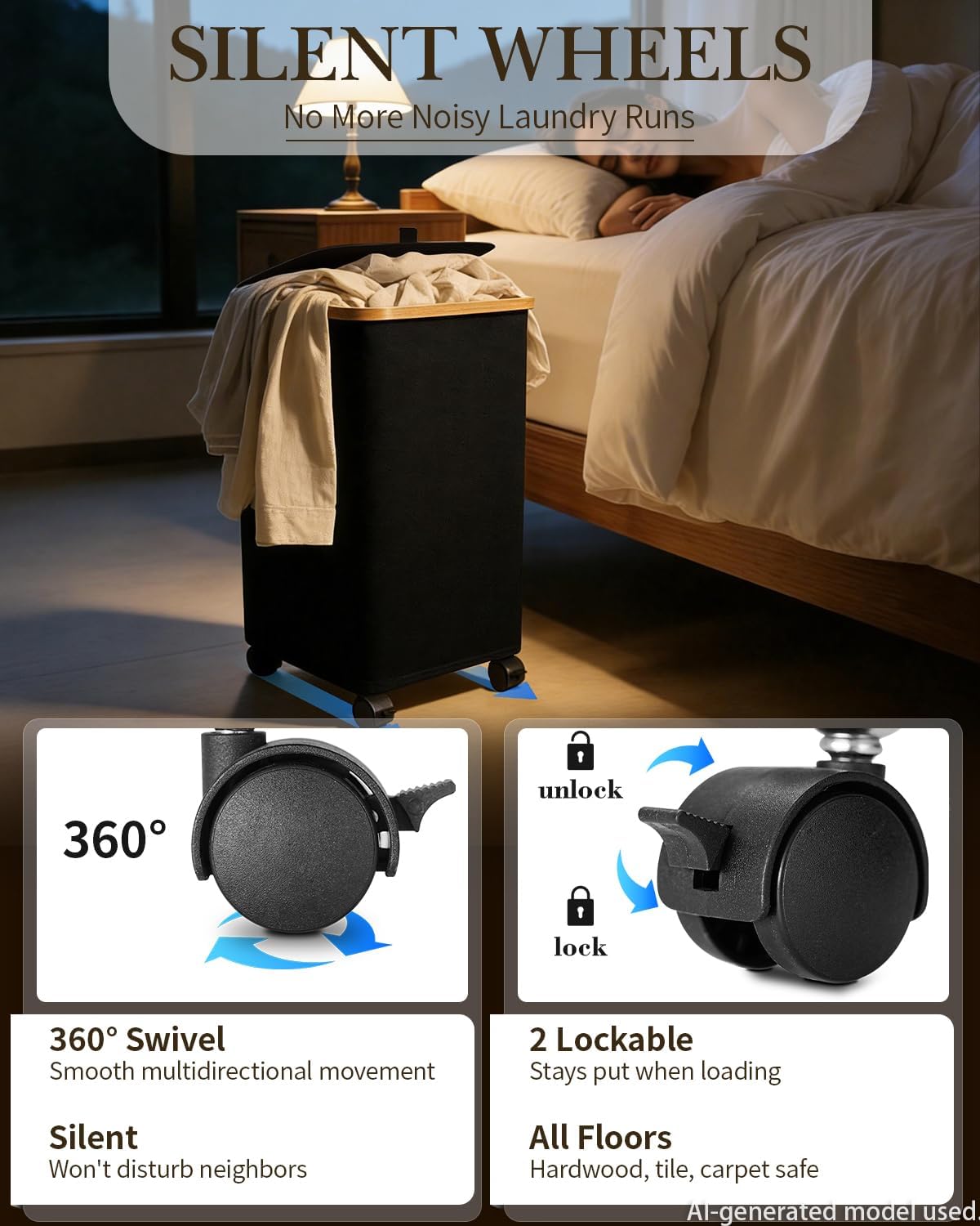 Double Laundry Basket with Wheels and Lid, 150L Clothes Hampers for Laundry | Large Laundry Hamper with 2 Sections & Removable Liner Bags, Rolling Dirty Clothes Basket for Bedroom Bathroom Dorm College