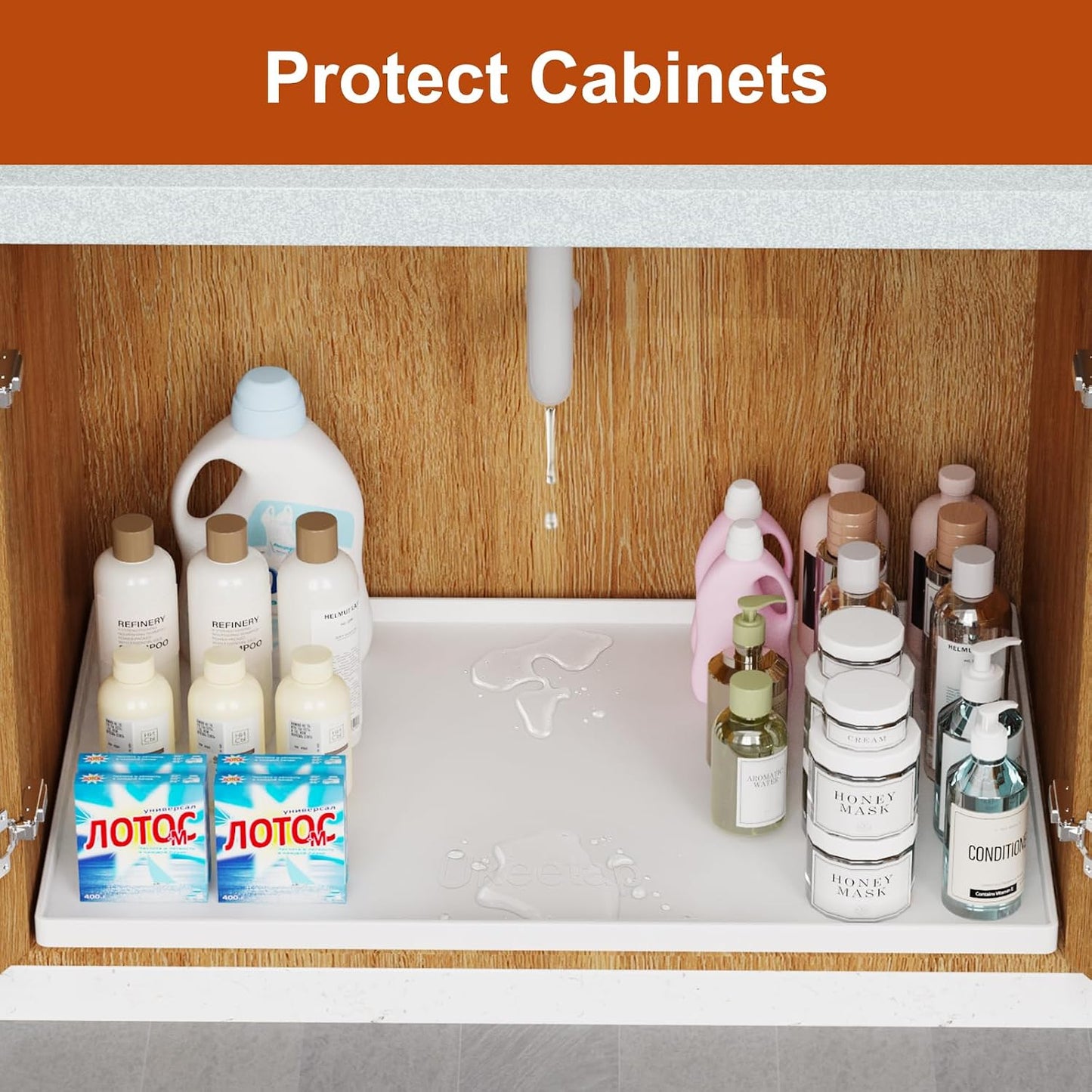 34" x 22" Extra Thick Silicone Mat Waterproof with Raised Edge, | Under Sink Mat for Kitchen & Bathroom, Kitchen Cabinet Liner, Multi-Purpose for Storage & Protection
