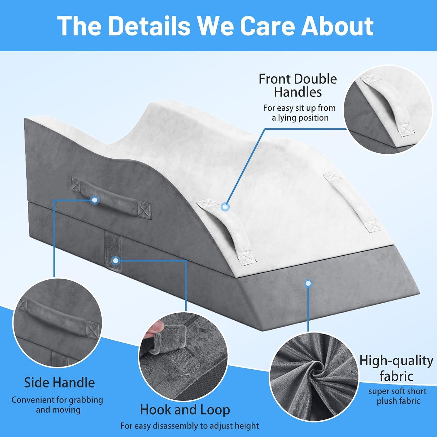 TranquilRelax Leg Elevation Pillow for After Surgery, Wedge Pillow, Grey | Single-leg design, adjustable height, U-shaped cradle, supportive memory foam, washable cover, leg elevation for swelling