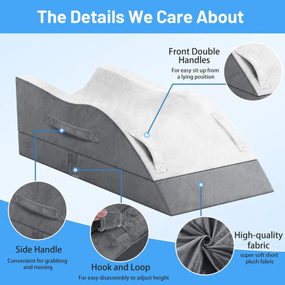 TranquilRelax Leg Elevation Pillow for After Surgery, Wedge Pillow, Grey | Single-leg design, adjustable height, U-shaped cradle, supportive memory foam, washable cover, leg elevation for swelling