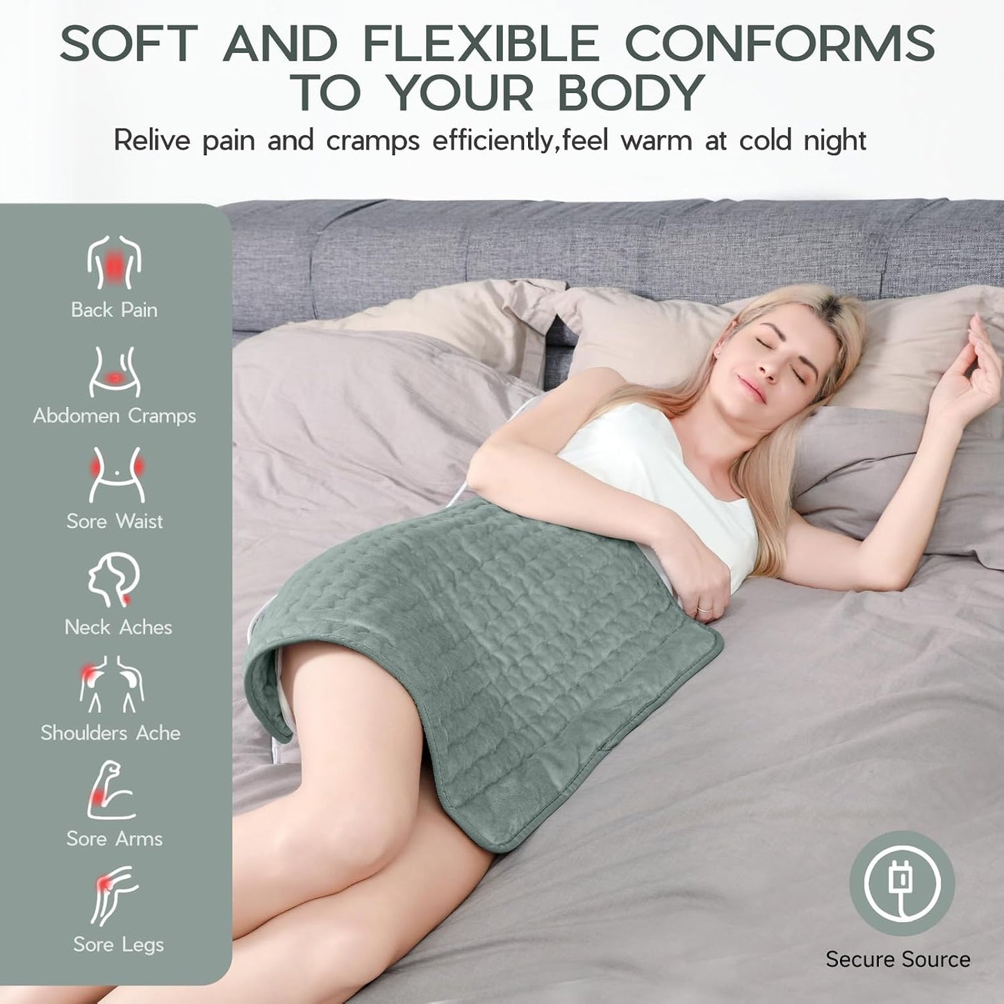 Heating Pad for Period Cramps, Heating Pad for Back/Neck/Shoulder Muscle Pain, 6 Heating&4 Timer Setting, Auto Shut Off, Dry/Moist Heat & Machine Washable, Gray Birthday Christmas Gifts for Women Mom
