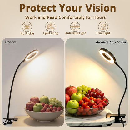 Akynite Desk Lamp Clip on Light, 48 LED Clamp Lamp, 5 Color 10 Brightness