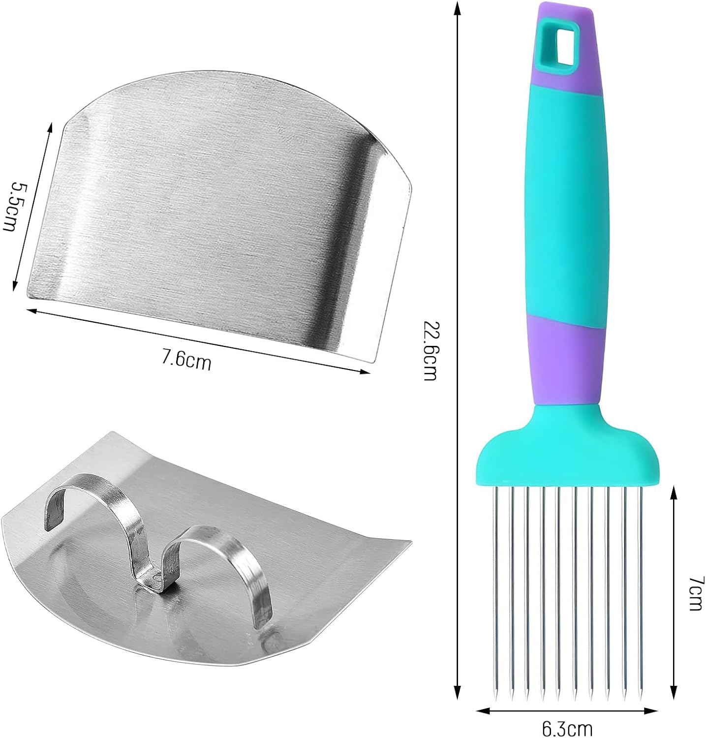 Stainless Steel Onion Slice Holder with Finger Guard for Cutting, Onion Holder for Slicing, Tomato Slicer Vegetable Cutter for Potato, Lemon (Green)