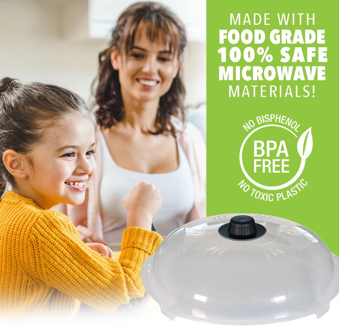 HOVER COVER Magnetic Microwave Splatter Cover for Food, 12-Inch - Black | Highest Power Magnetic Grip, BPA-Free Food Lid, Upgraded Handle, Vented Plate Guard, Dishwasher Safe, Space-Saving Storage