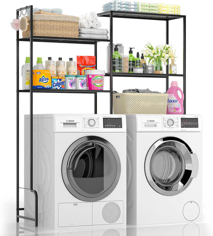 DAOUTIME Over the Washer and Dryer Storage Shelf, 4-Tier Laundry Room Organizer with Adjustable Shelves & Leveling Feet, Heavy Duty Space-Saving Wire Laundry Shelf - Fits Right Over Washing Machines