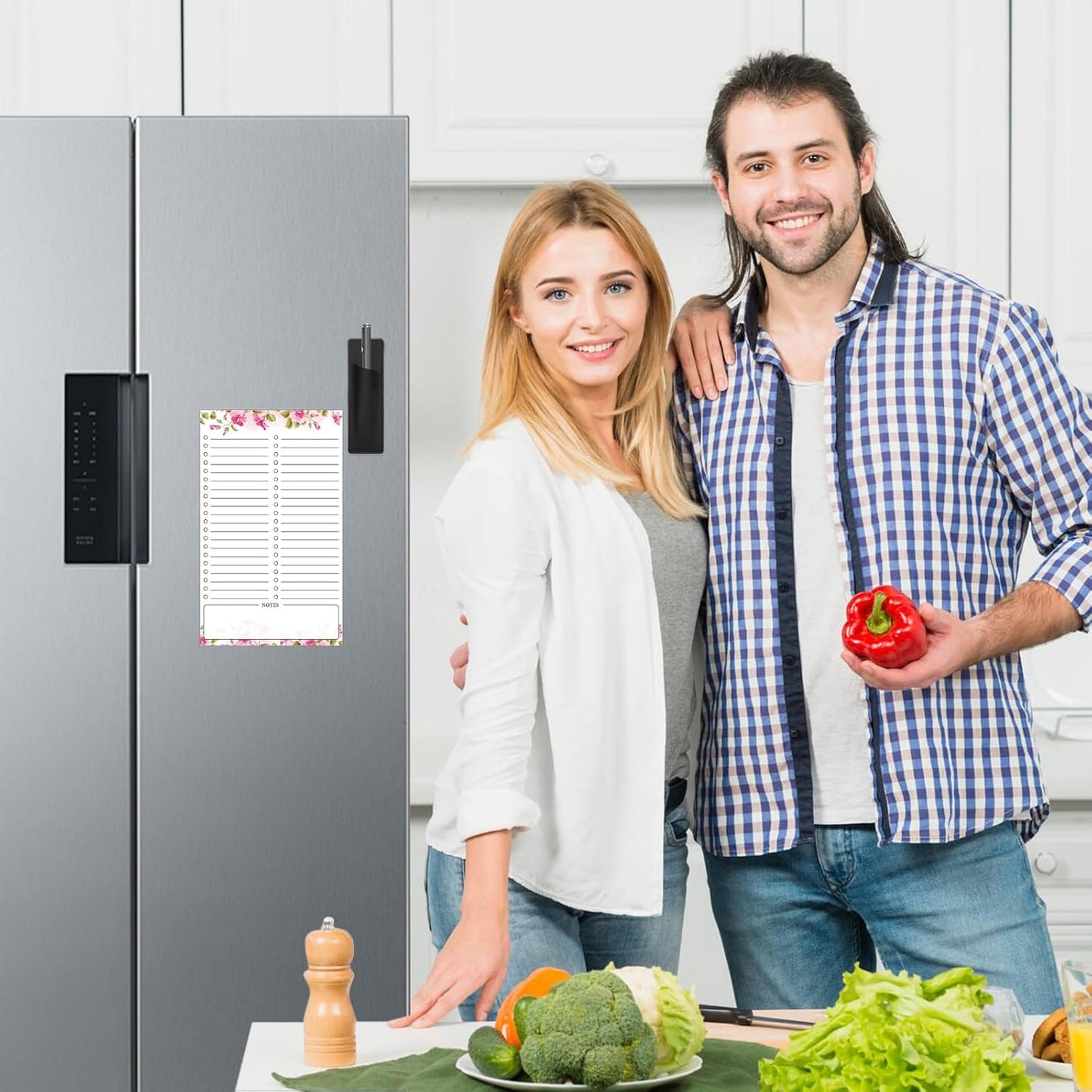 Thboxes 2 Pack Grocery List Magnet Pad for Fridge, 120 Sheets, Pen Holder | 4.5x7.5In Magnetic Grocery List Pad for Fridge, Full Back Shopping Checklist, Notepad for Kitchen, Home Office, Parents, Kids