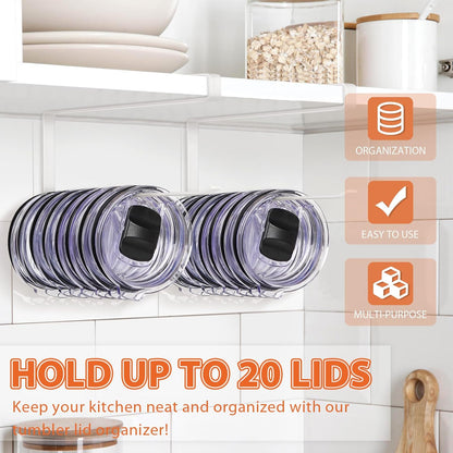 Tumbler Lid Organizer, Versatile Tumbler Lid Storage Holds 10 Lids, Black | Space Saving Cup Lid Organizers Inside Cabinet Tumbler Lid Hook for Kitchen Organizer and Storage, Paper Towel Rack Hanger
