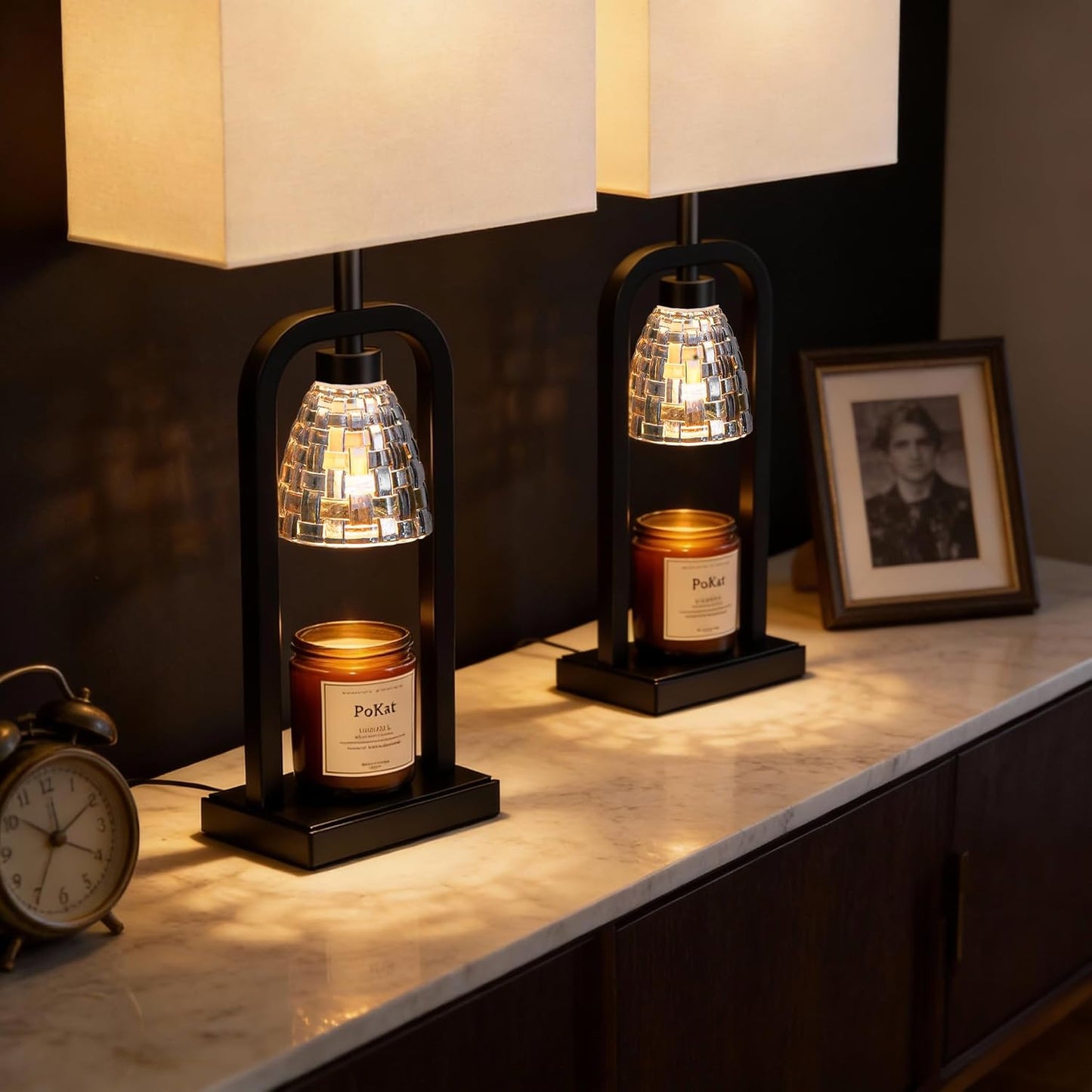 PoKat Gold Table Lamp Candle Warmer, Candle Warmer Lamp with Timer Dimmer, Wax Light Warming Table Lamp for Jar Candles, Modern Bedside Lamp for House Warming Home Decor Living Room, Bulb Included