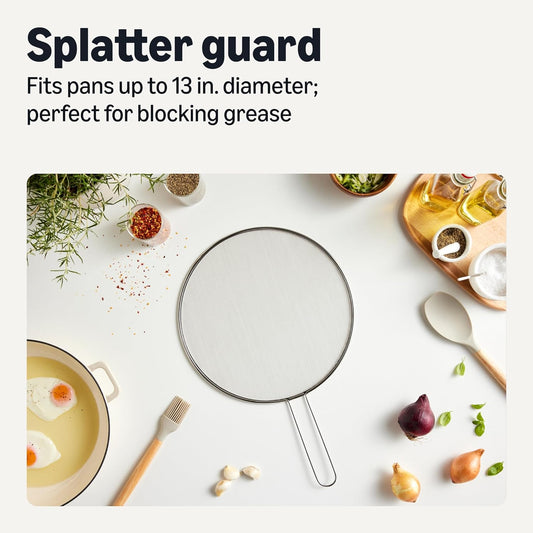 Amazon Basics Grease Splatter Screen for Frying Pan, 13 in., Stainless Steel, Dishwasher-Safe