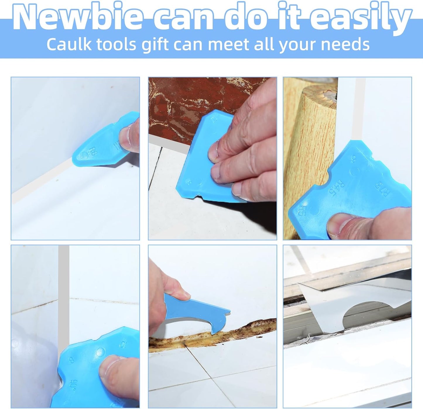 3 in 1 Silicone Caulking Tool, High Quailty Grout Removal Tool and Sealant Finishing Scraper with Stainless Steelhead, Caulk Remover Tool Kit for Window, Kitchen, Floor, and Sink Joint