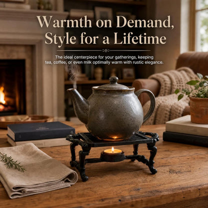 Cast Iron Teapot Warmer | Heavy-duty Teapot Heater with Tealight Holder, Handle, Kettle Stand Coffee Cup Base for Heating Milk, Food, Tea, Soup