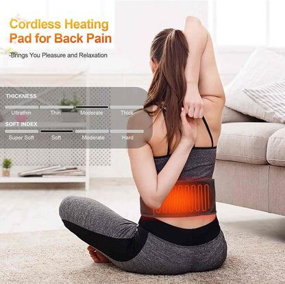 Heated Waist Belt, Cordless Lower Back Heating Pad, Black | Supports both battery-powered and adapter-powered use,Three-level adjustable temperature, rechargeable battery
