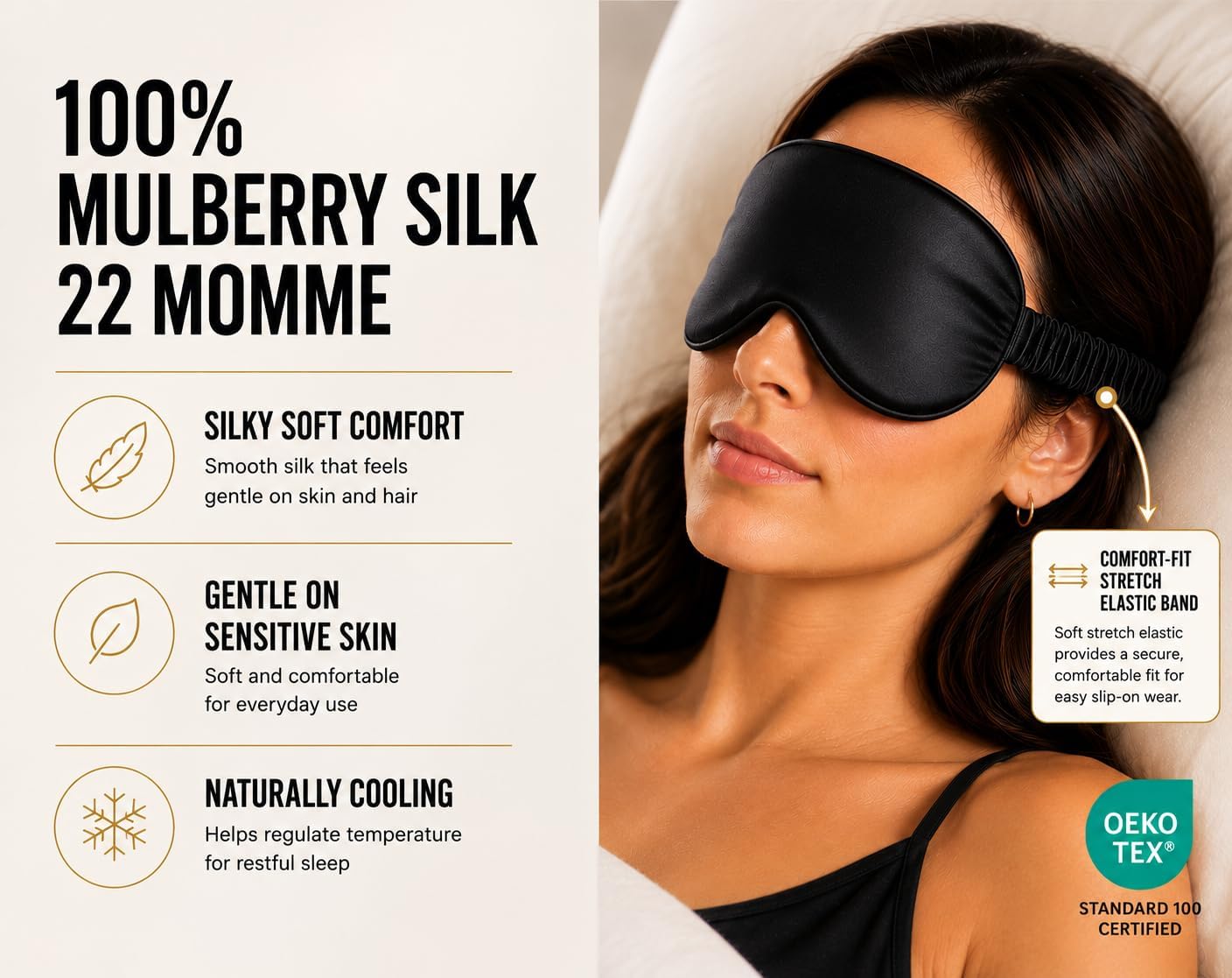 Silk & Chill™ 100% 22 Momme Mulberry Silk Sleep Mask | Oeko-TEX® Certified | 3D Contoured Eye Cover, Black