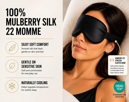 Silk & Chill™ 100% 22 Momme Mulberry Silk Sleep Mask | Oeko-TEX® Certified | 3D Contoured Eye Cover, Black