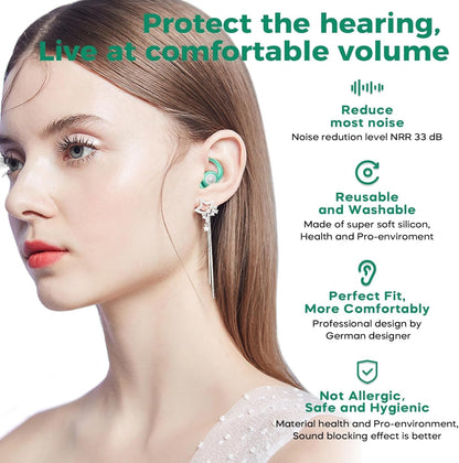 Noise Cancelling Ear Plugs for Sleeping - BUENSUENO 2 Pairs Reusable Washable Silicone Earplugs with Travel Case for Sleep, Work, Swimming, Sound Blocking Sleeping, Concert (HM Orange) (Light Green)