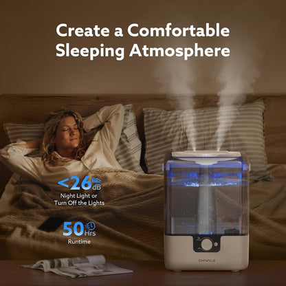 CHIVALZ 6L Humidifiers for Bedroom, Cool Mist, 26dB, 50H Runtime, White