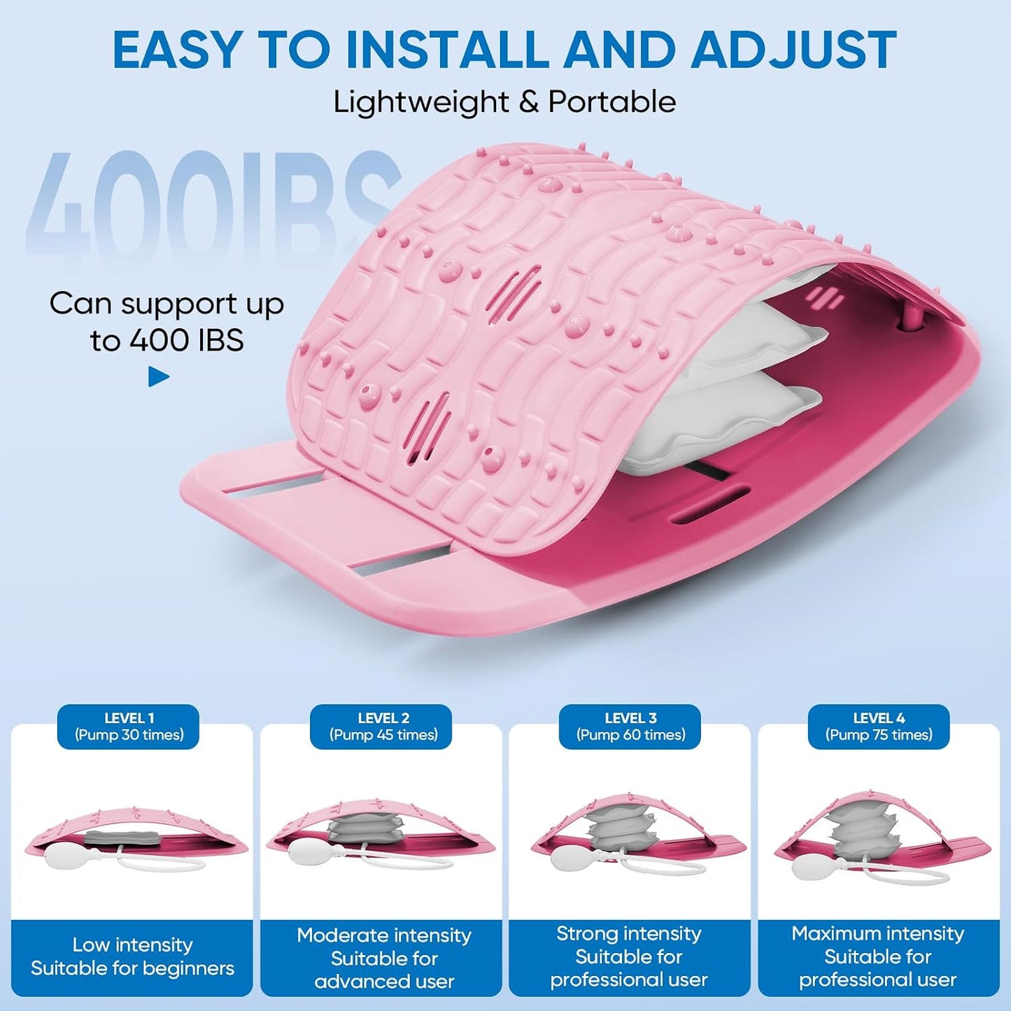 Back Stretcher for Lower Back Pain Relief, Lumbar Support Board | Adjustable air compression decompression device, ergonomic spine stretcher for home office, ABS & EVA material