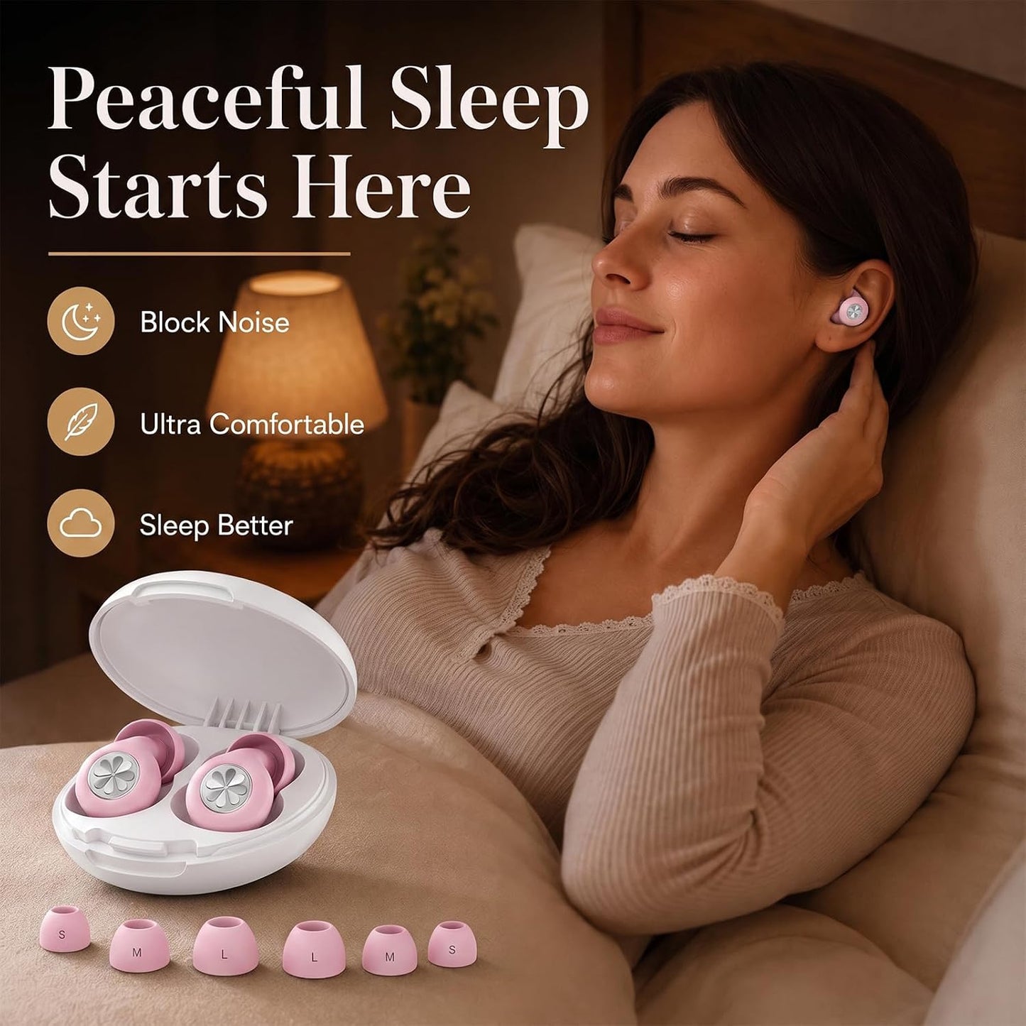 HEKKE 45dB Ear Plugs for Sleeping, Soft Silicone for Side Sleepers, 4 Sizes | Reusable soft silicone with XS/S/M/L sizes for side sleepers, concerts, flights and hotels; carrying case included.