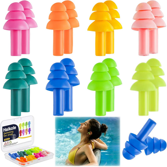 8Pairs Silicone Ear Plugs for Swimming Sleeping, Snoring, Work, Concerts,8 Colors Reusable Noise Cancelling EarPlugs with 3-Layer Seal Design (8 Colors)