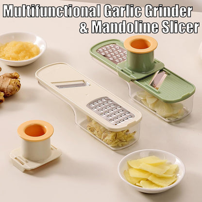Garlic Slicer Super Thin, Garlic Slicer and Grater, 2026 Mini Multifunctional Garlic Grinder & Mandoline Slicer, Multi-Functional Veggie Shredder Ginger Vegetable Cutter with Container (Green*1 Pc)