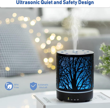 EQUSUPRO Essential Oil Diffuser 150ml Black Metal Aromatherapy Oil Diffuser Ultrasonic Cool Mist Diffuser with Auto Shut-Off Protection,7 Colors Changed LED for Home Office SPA Yoga