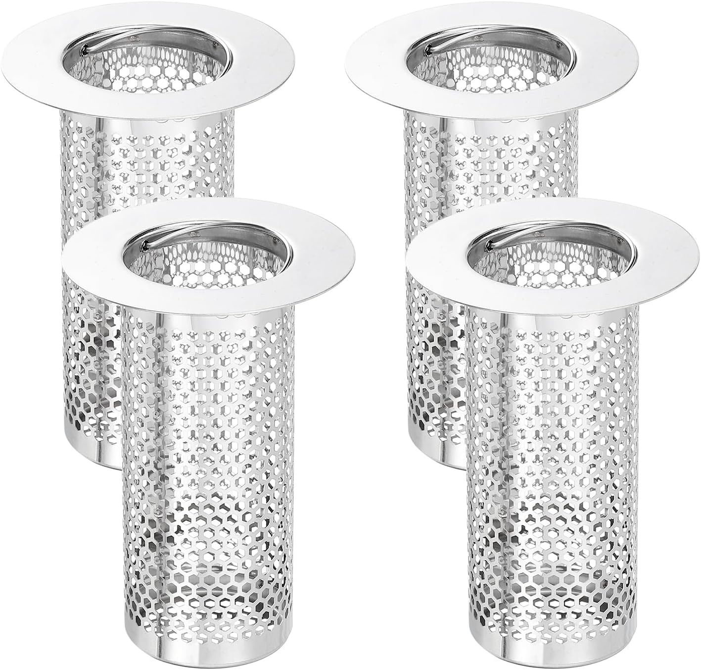 uxcell 2 Pack Shower Drain Strainer, 2" x 2.5" Stainless Steel Floor Drain Strainer Deep Sink Hair Catcher for Kitchen Bathroom Balcony Floor Drain, Fit Hole Size from 1.57" to 2.56"