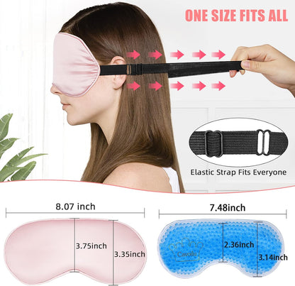 Silk Sleep Mask with Cooling Gel Eye Mask, Warm and Cold Compress, Heated Eye Mask for Tired Eyes, Stain Eye Cover Sleeping Mask for Travel, Home, Office, Yoga, Total Blackout (Black)