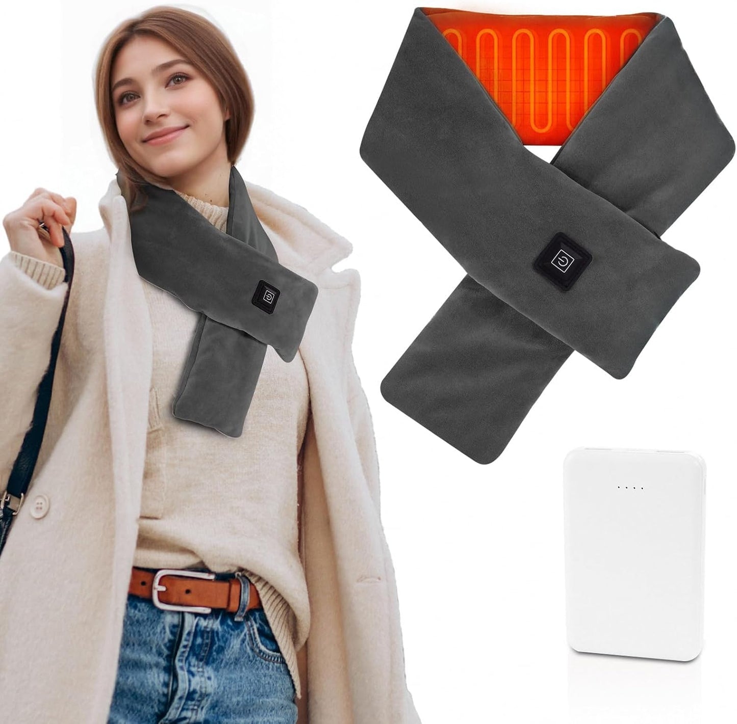 Girasol Heated Neck Wrap Heated Scarf for Neck Pain Relief, Neck Heating Pad with 5000mAh Power Bank, Cordless Thermal Neck Brace Electric Heated Neck Warmer with 3 Heating Levels (Purple)